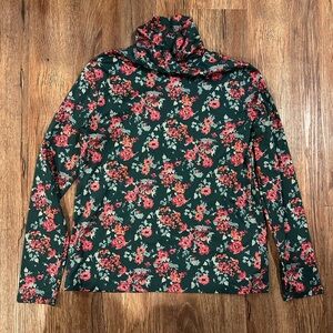 L.L. Bean Floral Turtleneck Top - Green and Red